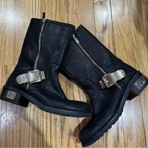 VINCE CAMUTO Wex Black Leather Belted Ankle Boots US 6M